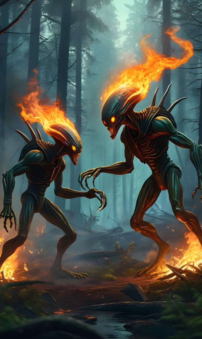 2 Aliens fight in Forest