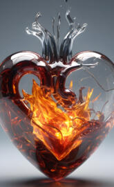 Glass heart on fire