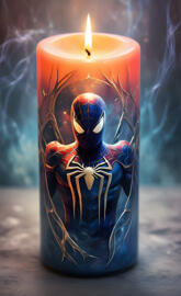 a candle with the image of Spiderman