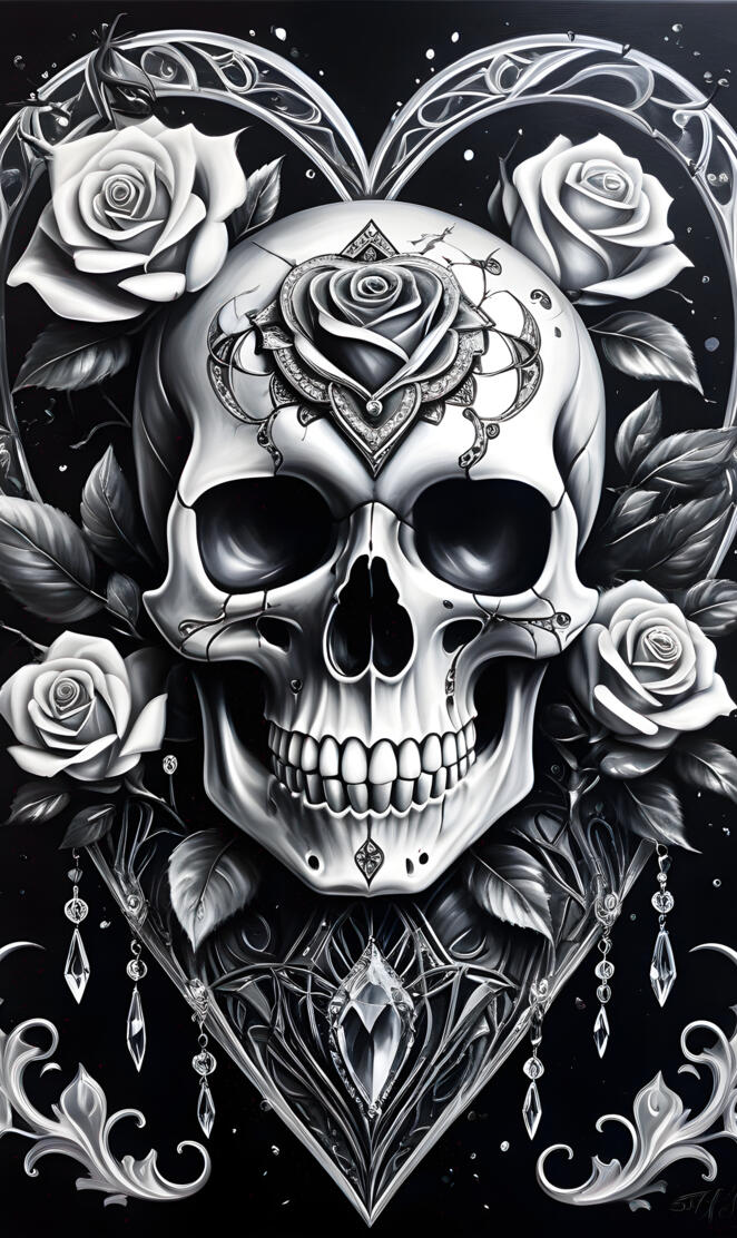 heart darken shape skull