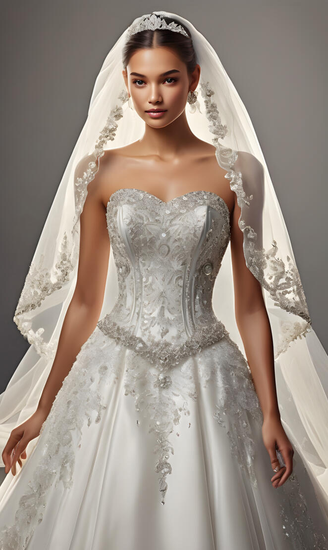 crystal and bling wedding dress strapless with veil
