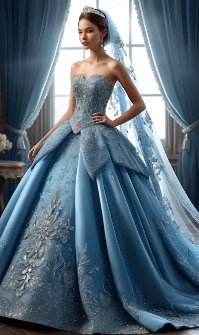 crystal and bling blue wedding dress strapless with veil