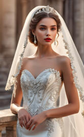 Lady Filippa 2025, bridal, wedding, Mermaid gown, long curly hair,