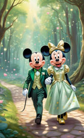 date night with Mickey and Minnie Mouse, green and gold