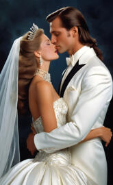 1980s king and queen, husband and wife, man and woman, wedding, lovers