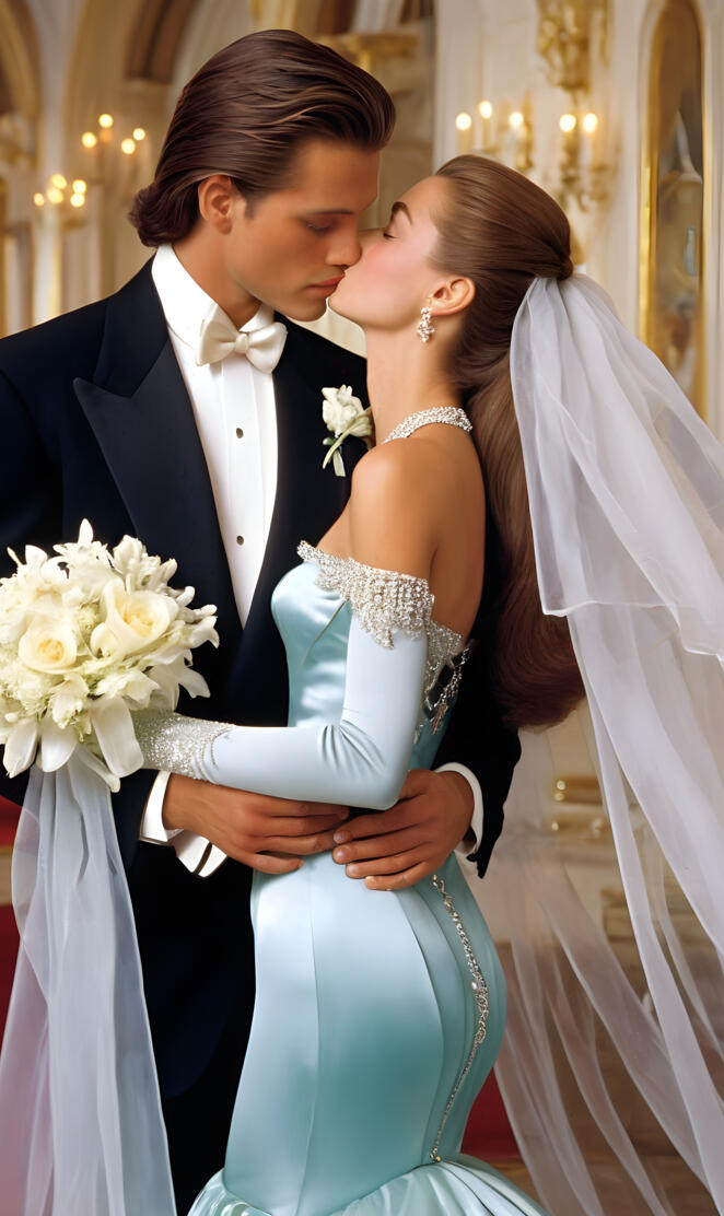 1990s king and queen, husband and wife, man and woman, wedding, lovers