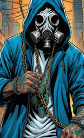 Gas Mask With Hood And Hand Tattoos