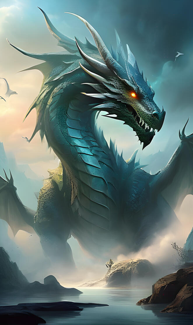 Ancient dragon on fog