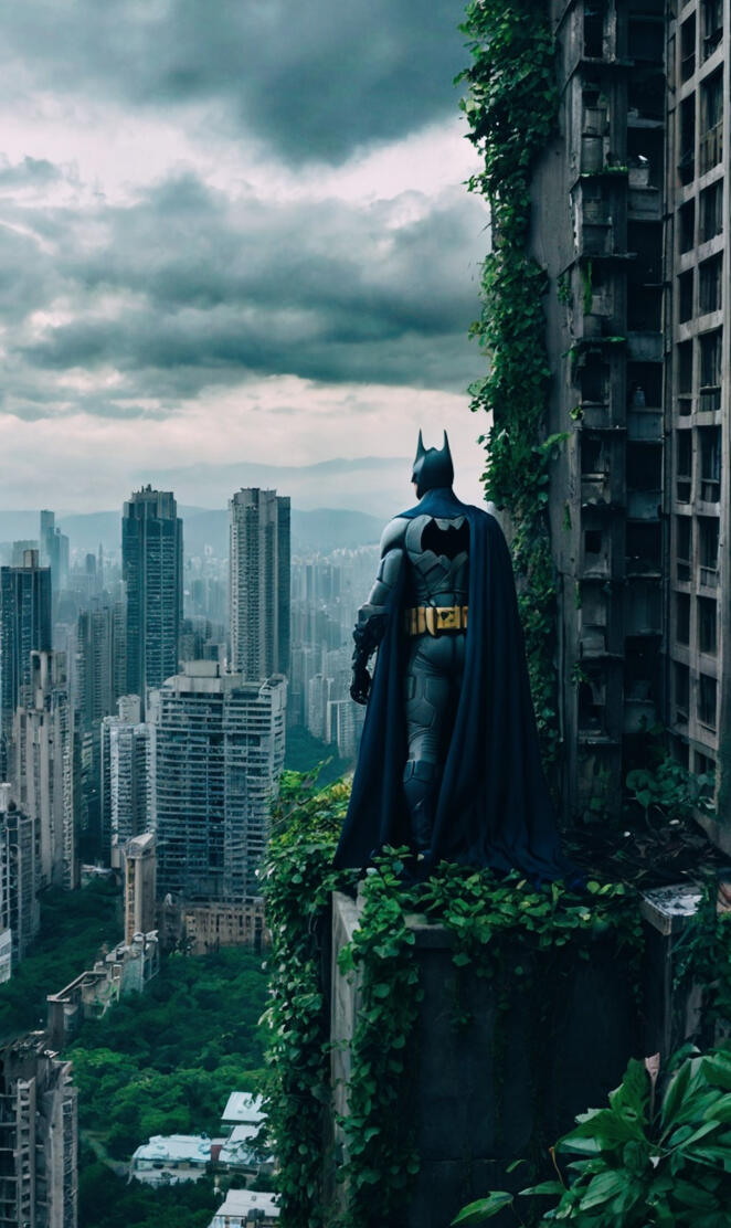 Dark Knight's Vigil: Overlooking the Abandoned City