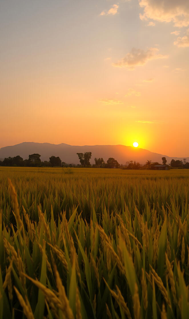 Golden Wheat Field at Sunrise with Foggy Mist