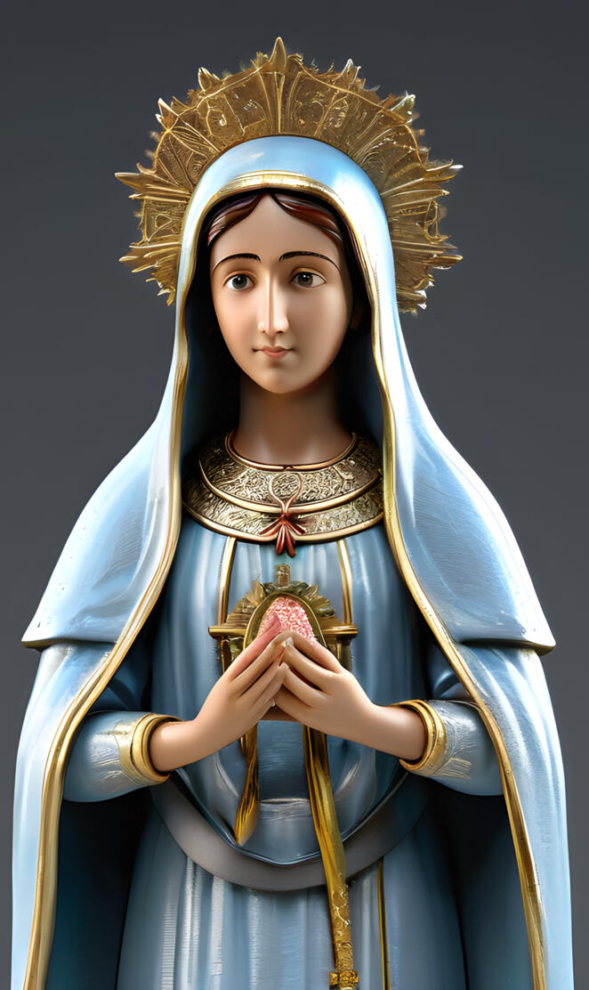 a statue of a person wearing a blue robe and crown