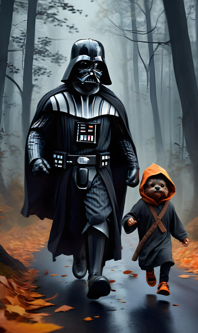 Theater chaperones ewoks at Halloween.