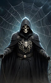 Grim Reaper wearing a spider web cloak