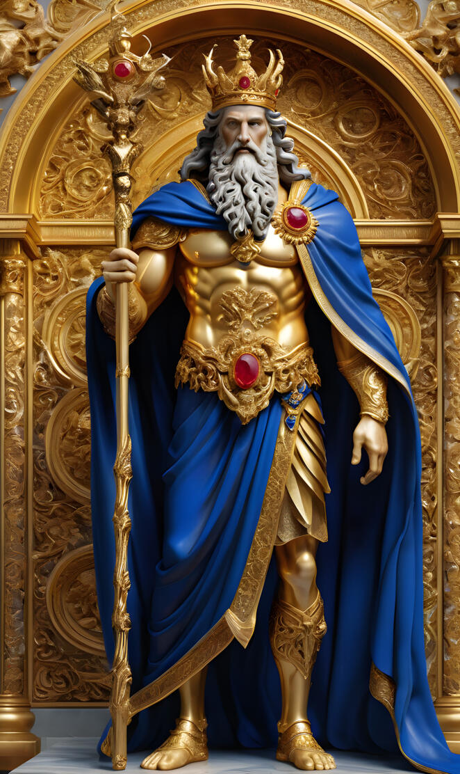 Zeus god in gold and sapphire antique french sculpture