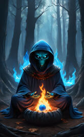 Blue Alien in Forest meditate 3