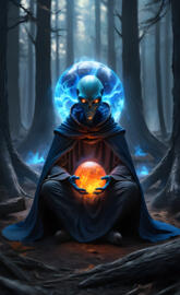 Blue Alien in Forest meditate 2