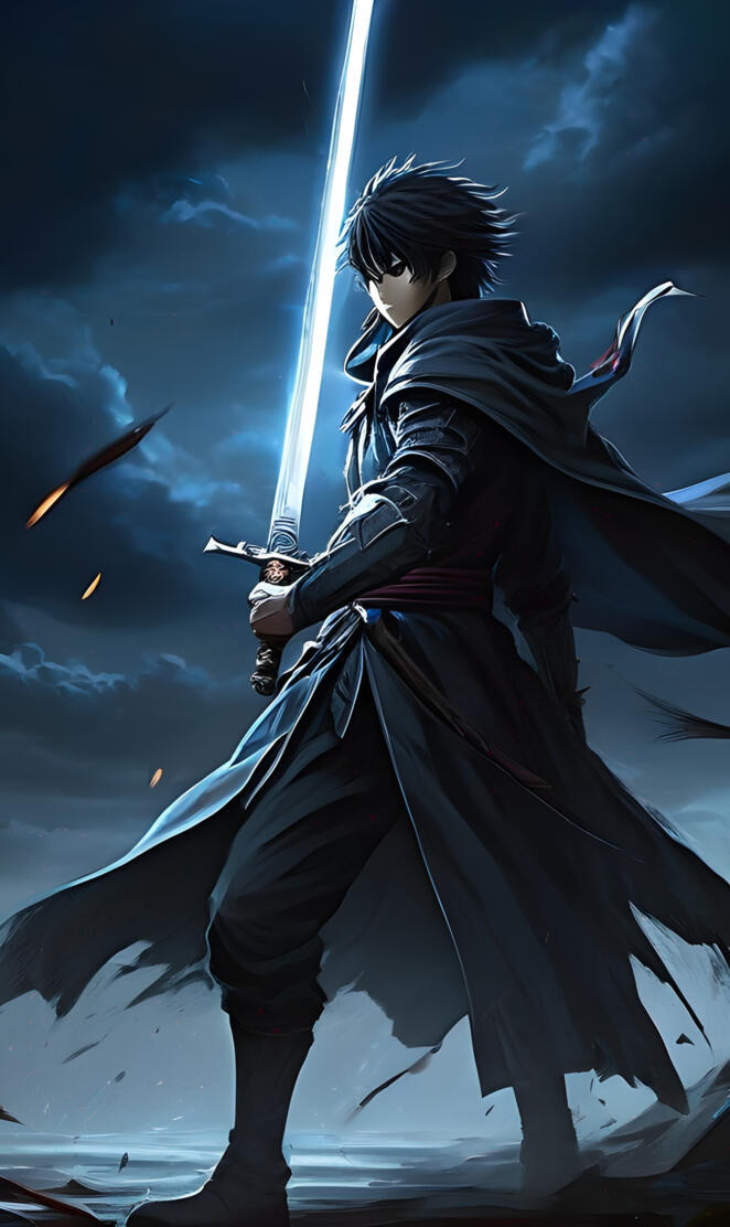 a person in a garment holding a sword