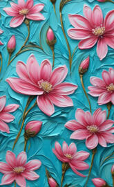 "Swimming" Pink Flower-Oil Painting