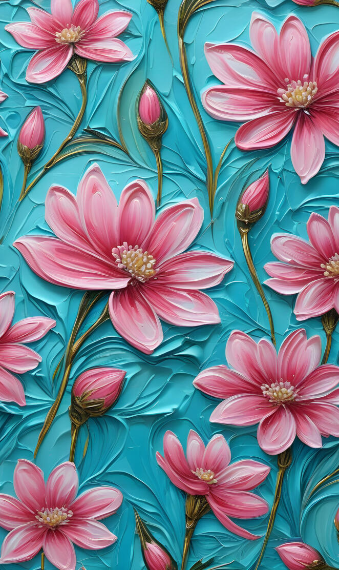 "Swimming" Pink Flower-Oil Painting