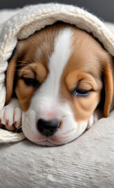 a dog wrapped in a blanket