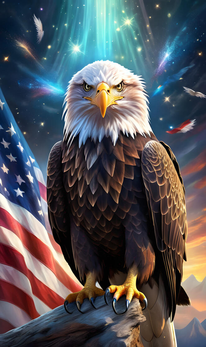 sparkle background with bald eagle and flag