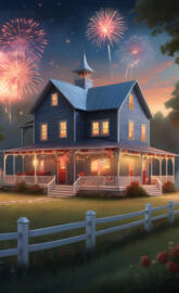 a house with fireworks in the sky