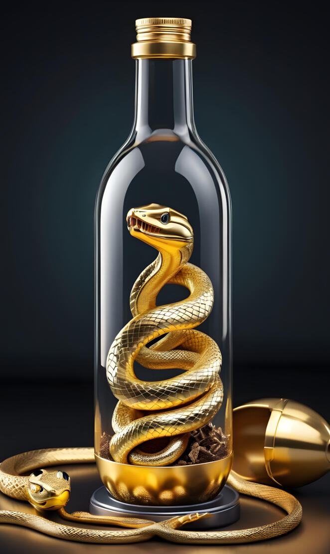 Golden snake 🐍 in a bottle