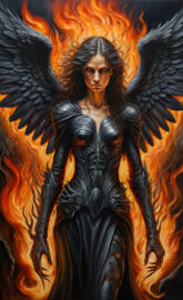 a person with long hair and a black feathered headdress