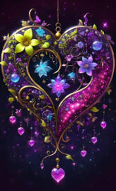 Artistic Neon Heart Partially Wrapped in Gold