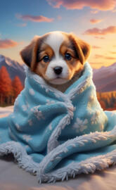 cute puppy wrapped in a cozy blanket