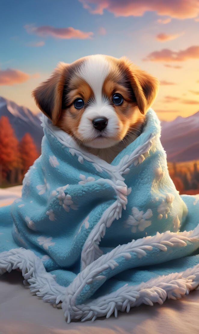 cute puppy wrapped in a cozy blanket