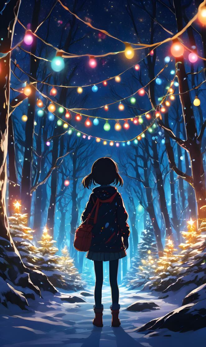 a little girl that lives in a forest walks in and finds this 🎄