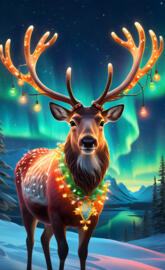 Christmas reindeer under Northern lights
