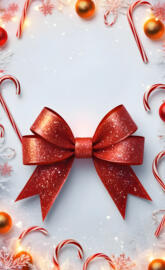 Holiday Red Glitter Bow and Candy Canes