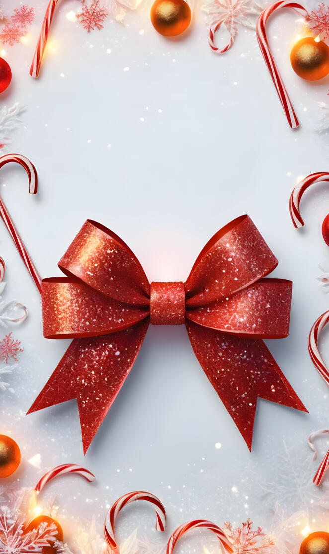 Holiday Red Glitter Bow and Candy Canes