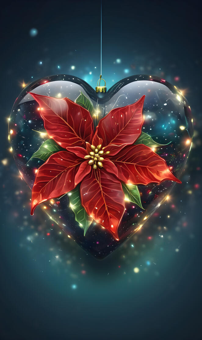glass heart and poinsettia