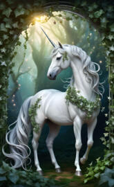 a couple of white horses under a tree