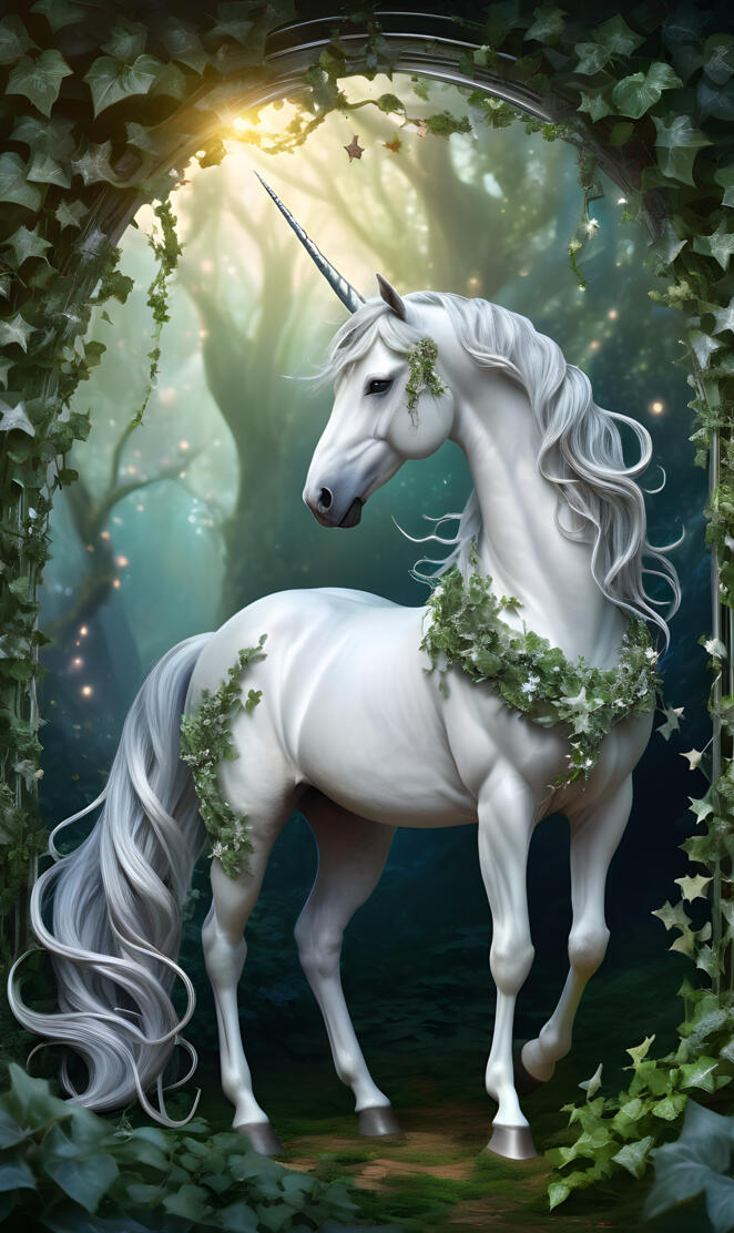 a couple of white horses under a tree