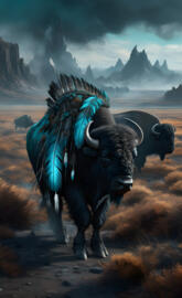 teal feathered buffalo