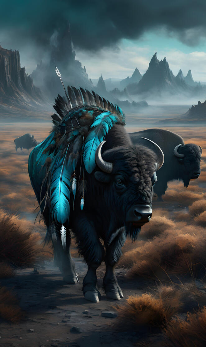 teal feathered buffalo