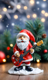 a statue of a santa claus playing a guitar