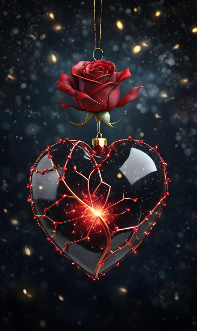 heart and rose made of glass