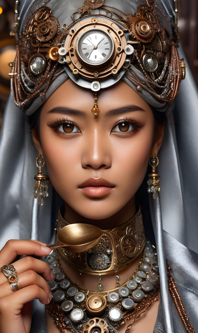 Beautiful Brown Skinned Asian Eyes wearing Silver Turbin Wrap.