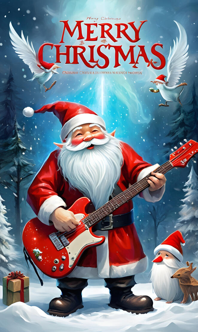 a person in a santa suit playing a guitar