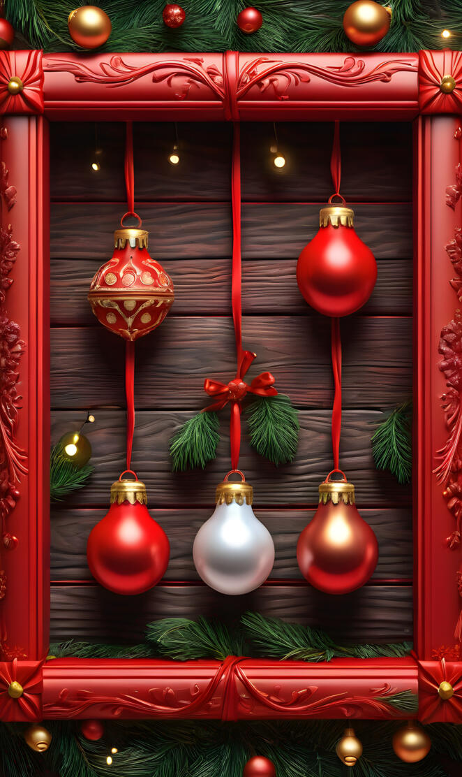 Christmas bulbs, red, frame