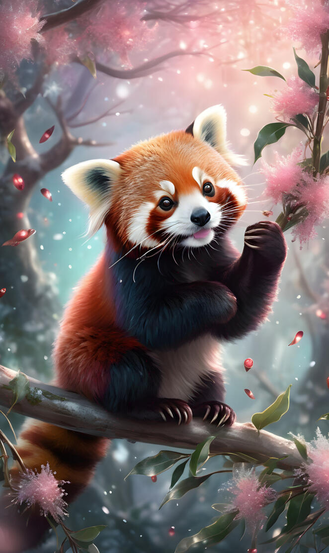 a red panda sitting on a branch
