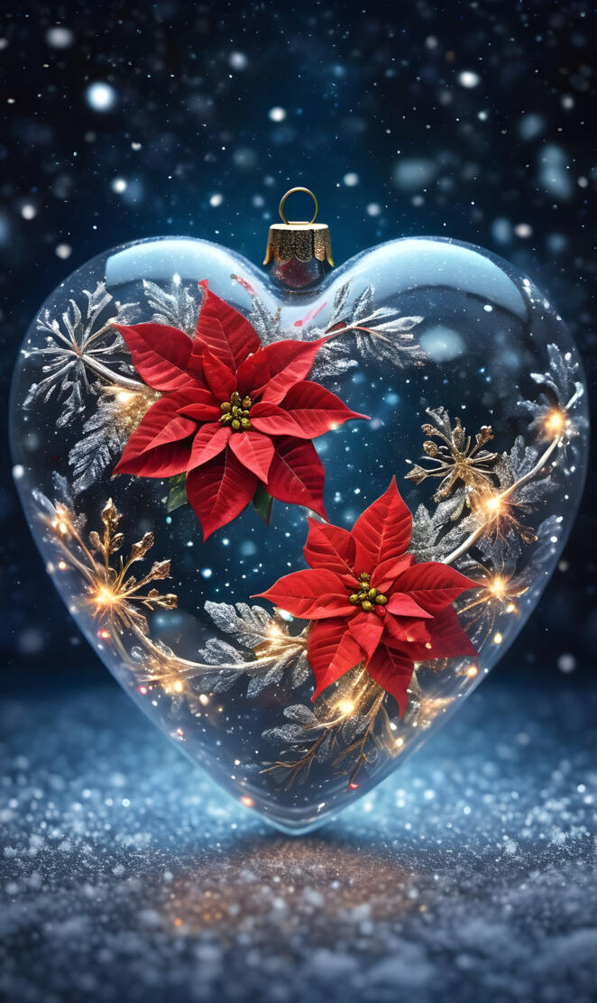 poinsettia heart with snowflakes