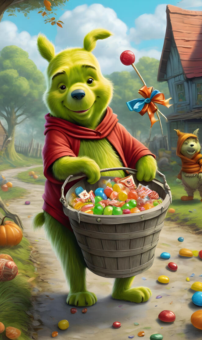 a person in a garment holding a basket of fruit