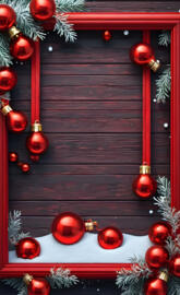 Christmas frame with bulbs and snow