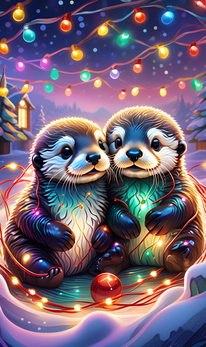 otter twins sharing headphones